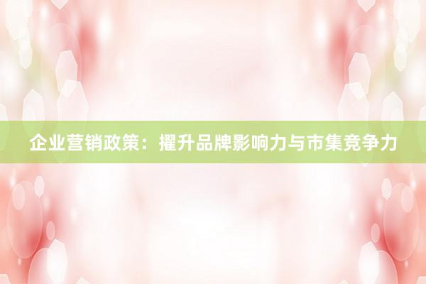企业营销政策：擢升品牌影响力与市集竞争力